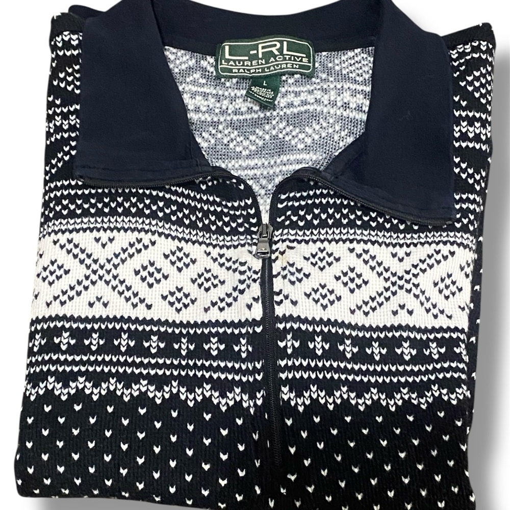 Lauren Active Ralph Lauren Navy Blue White Quarter Zip Cotton Sweater L